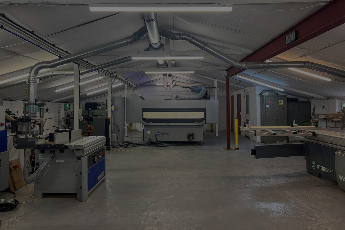 Our workshop, based in Kent near London with workshop machinery including; Felder 4 axis CNC, panel saw and edgebander.